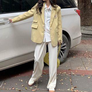 Applique Blazer / Plain Shirt / Wide-leg Pants