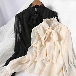 Ruffle Trim Bow-neck Blouse