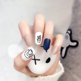 Cartoon Print & Matte Faux Nail Tips Ms-17 - Glue - One Size