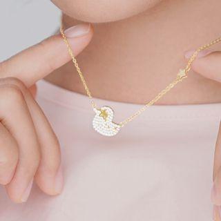 Duck Rhinestone Pendant Necklace Gold - One Size