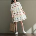 Printed Elbow Sleeve Collared Dress