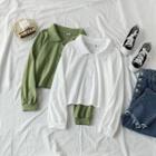 Plain Long-sleeve Crop Polo-shirt