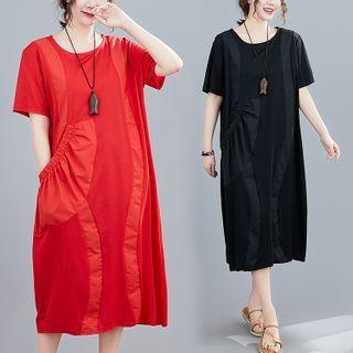 Panel Short-sleeve Midi A-line Dress