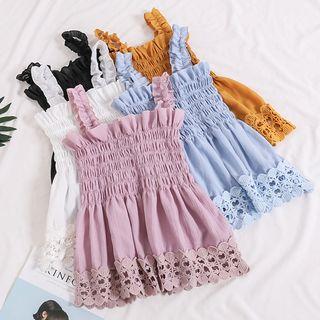 Eyelet-hem Ruffled-trim Sleeveless Top