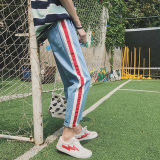 Baggy Straight-fit Side Stripe Cropped Jeans
