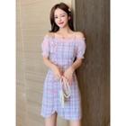 Cold-shoulder Plaid Short-sleeve Mini A-line Dress