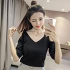 Elbow-sleeve Cold Shoulder Knit Top