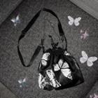 Butterfly-print Drawstring Bucket Bag Black - One Size