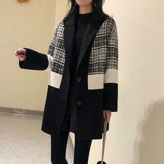 Paneled Button-up Coat Black & White - One Size