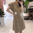 Button Side V-neck Midi Dress