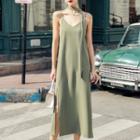 Spaghetti Strap Tie-waist Chiffon Midi A-line Dress