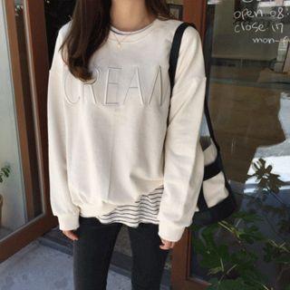 Drop-shoulder Letter-embroidered Pullover