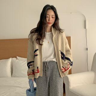 Collared Patterned Zip-up Cardigan