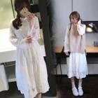 Set: Long-sleeve Lace Midi Dress + Sweater / Knit Vest