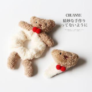 Bear Fleece Scrunchie / Hair Clip