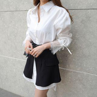 Lace-cuff Beribboned Shirtdress With Belt Ivory - One Size