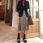 Animal Print Pleated Midi Skirt As Shown In Figure - One Size