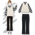 Plaid Shirt Sweater Fake Two Pieces + Flared Pants