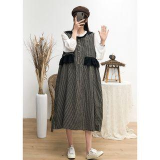 Sleeveless Plaid Dress Black - One Size