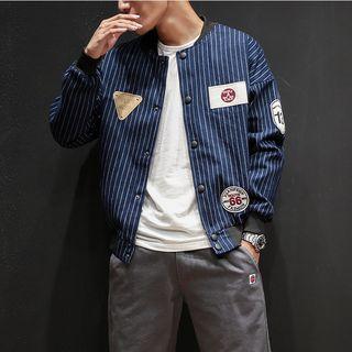 Applique Pinstripe Baseball Jacket