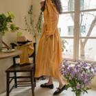 Button-back Floral Long Dress Yellow - One Size