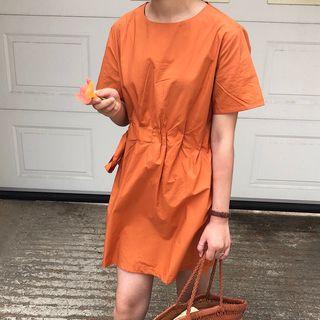 Short-sleeve Tie-side A-line Dress