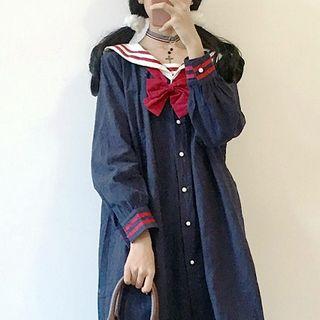 Sailor Collar Long-sleeve Bow A-line Dress