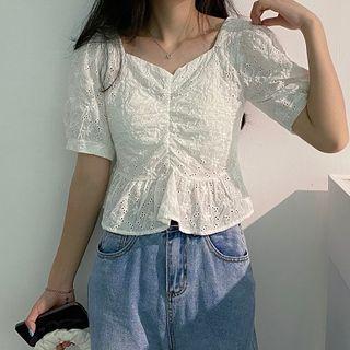 Short-sleeve Floral Embroidered Crop Top