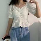 Short-sleeve Floral Embroidered Crop Top