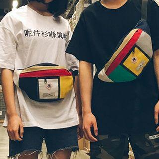 Couple Matching Color Block Sling Bag