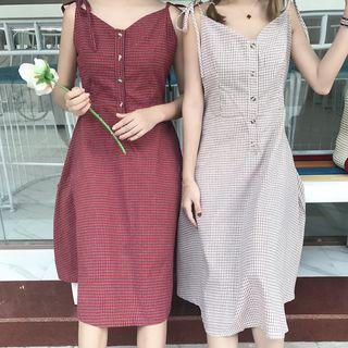 Spaghetti Strap Plaid A-line Dress