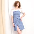 Front-slit Spaghetti Strap Denim Dress