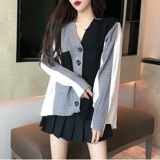 Paneled Cardigan / Pleated A-line Skirt