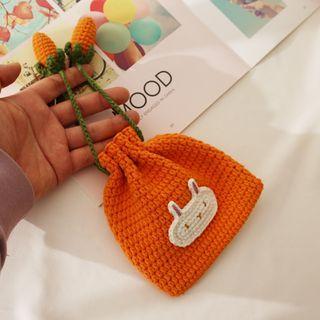 Rabbit Crochet Knit Drawstring Pouch Orange - One Size