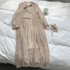 Long Sleeve Tie-neck Pleated Maxi Dress