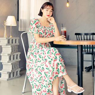 Square-neck Pattern Long Dress