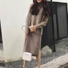 Set: V-neck Ribbed Sweater + Sleeveless Midi Sheath Dress