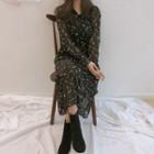 Floral Print Bell-sleeve Maxi A-line Chiffon Dress