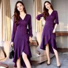 V-neck Tie-waist Mermaid Midi Dress