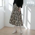 Patterned Midi Crinkled Skirt Dark Gray - One Size