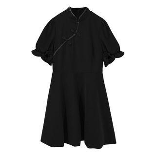 Mandarin Collar Frog-button Mini A-line Dress