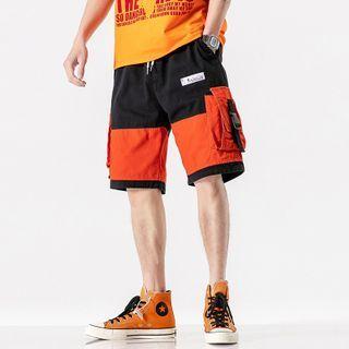 Drawstring-waist Two-tone Cargo Shorts