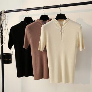 Half Zip Short-sleeve Knit Top