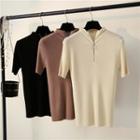 Half Zip Short-sleeve Knit Top