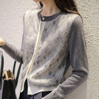 Round Neck Lace Panel Cardigan