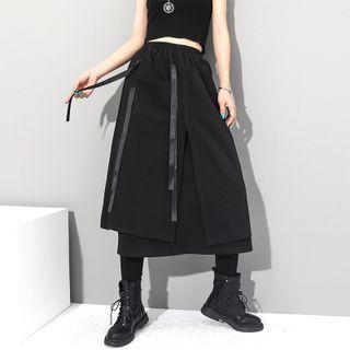 Elastic Waist Strap Detail Slit Skirt