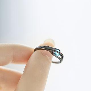 925 Sterling Silver Faux Crystal Open Ring Ring - Black & Blue - One Size