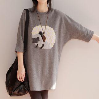 Embroidered 3/4-sleeve T-shirt Dress