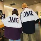 Mock Neck Color Block Lettering Zip Jacket