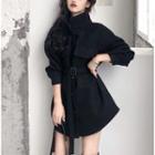 Loose-fit Wool Jacket With Belt Black - One Size